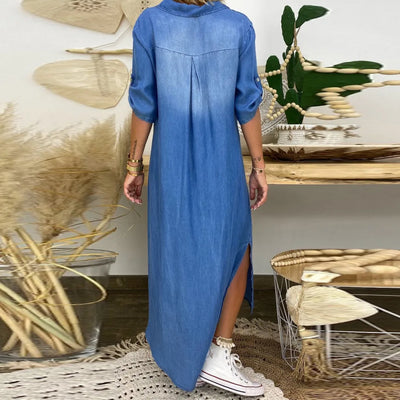 Lea - Long dress in denim look with side slit