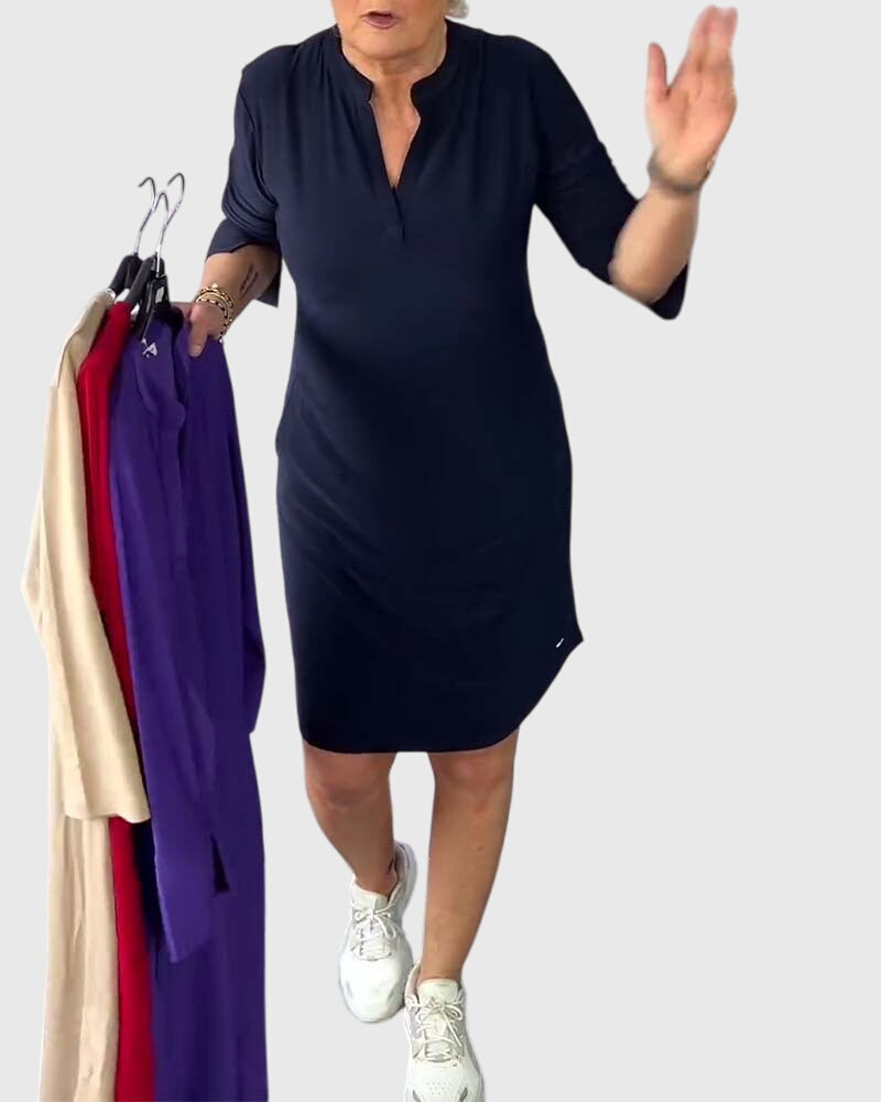 Katherine - Solid V-Neck Dress