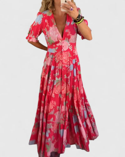 Minelda - Elegant Floral V-neck Dress
