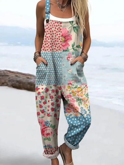 NOVA - FLORAL PATCHWORK STRAP OVERALLS