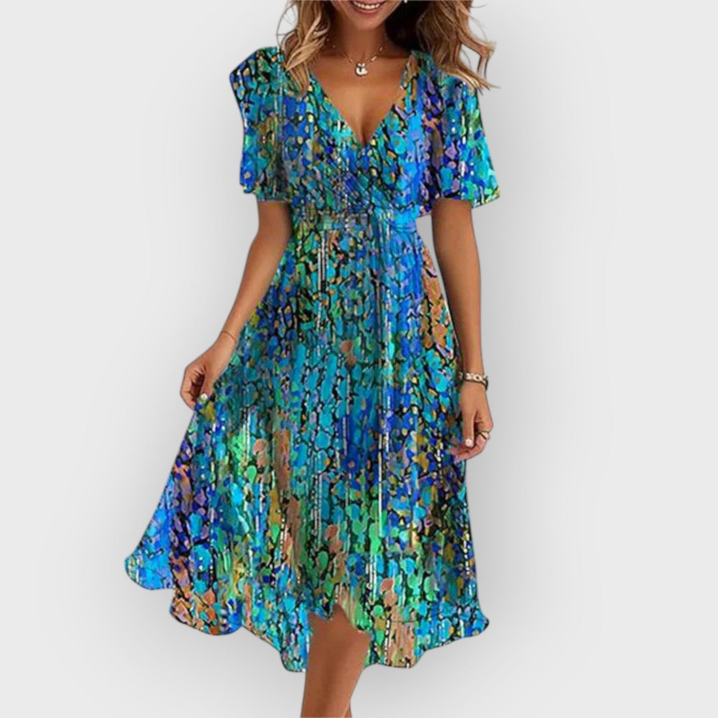 Daisy - Stylish V-Neck Floral Midi Dress