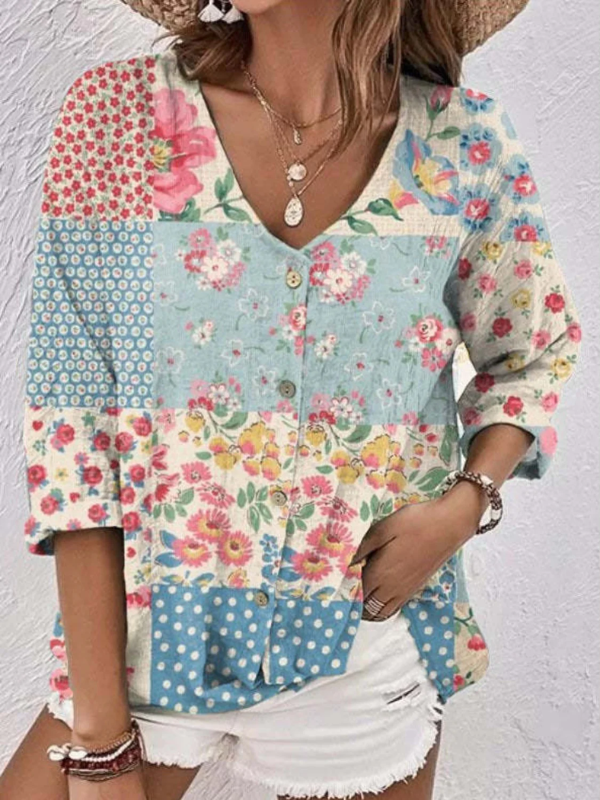 MAEVE - FLORAL PATCHWORK BUTTON BLOUSE
