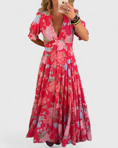Minelda - Elegant Floral V-neck Dress