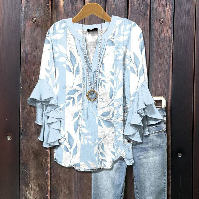 Zoe - Casual Blouse with Leaf Print