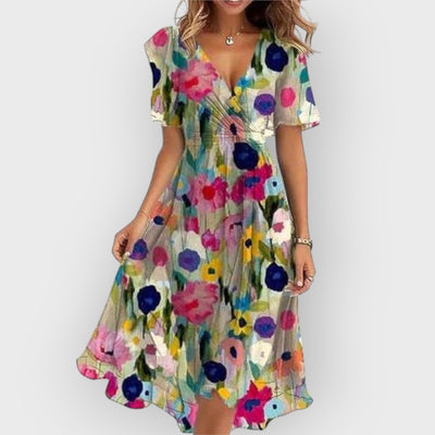 Daisy - Stylish V-Neck Floral Midi Dress