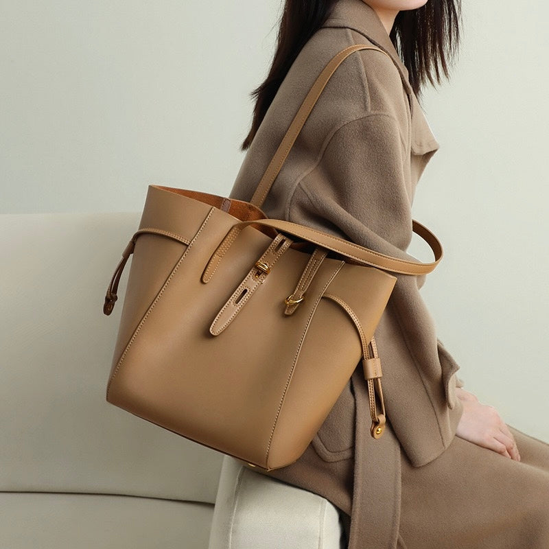 Becky - Genuine Leather Vintage Lock Buckle Tote Bag