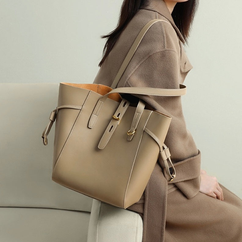 Becky - Genuine Leather Vintage Lock Buckle Tote Bag
