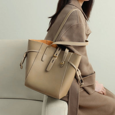 Becky - Genuine Leather Vintage Lock Buckle Tote Bag