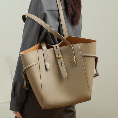 Becky - Genuine Leather Vintage Lock Buckle Tote Bag