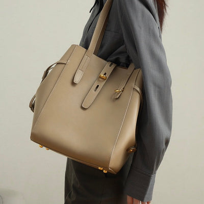 Becky - Genuine Leather Vintage Lock Buckle Tote Bag