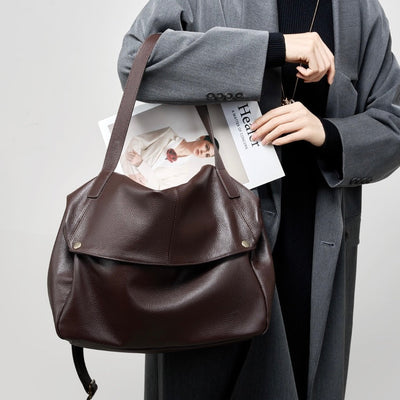 Lily - Retro Genuine Leather Soft Minimalist Tote Bag