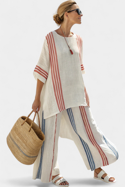 María - Ethnic Bamboo Set with Stripes and Wide Cut