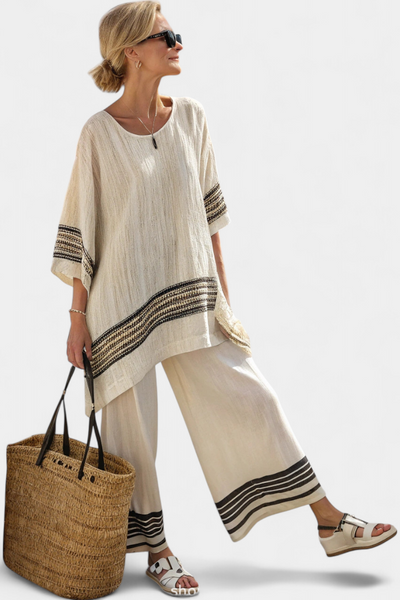 María - Ethnic Bamboo Set with Stripes and Wide Cut