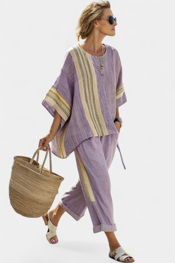 María - Ethnic Bamboo Set with Stripes and Wide Cut