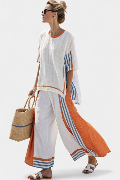 María - Ethnic Bamboo Set with Stripes and Wide Cut