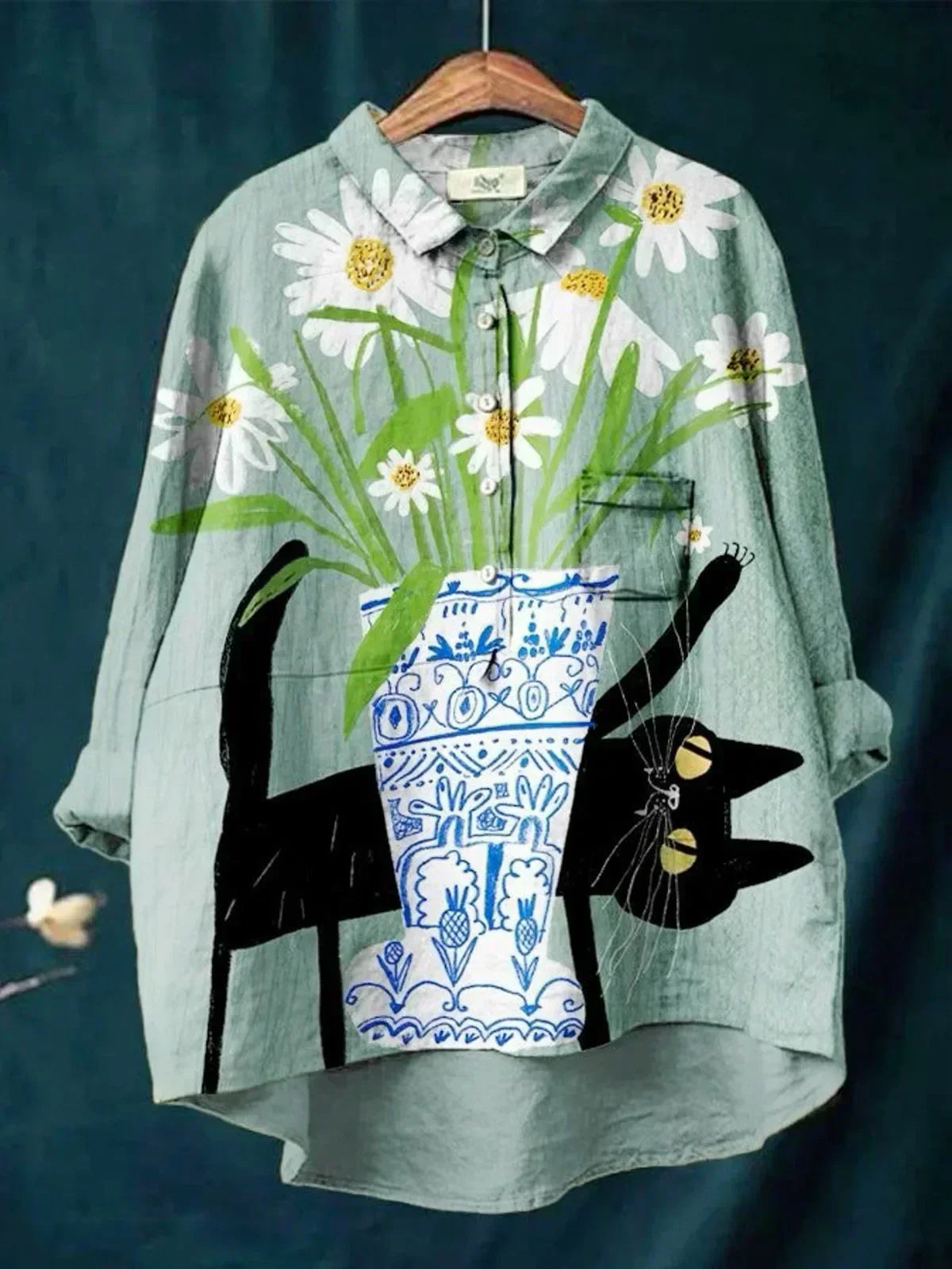 Sofia™ - Blouse with Cat and Flower Print