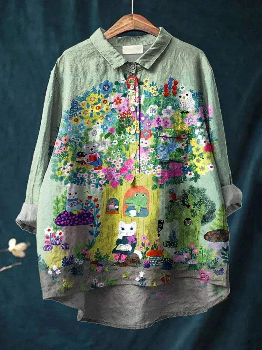 Sofia™ - Whimsical Blouse with Forest Animal Print