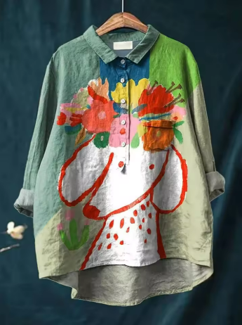 Sofia™ - Blouse with Floral and Dog Print