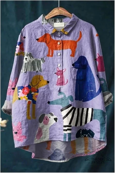 Sofia™ - Casual Shirt with Fun Dog Print