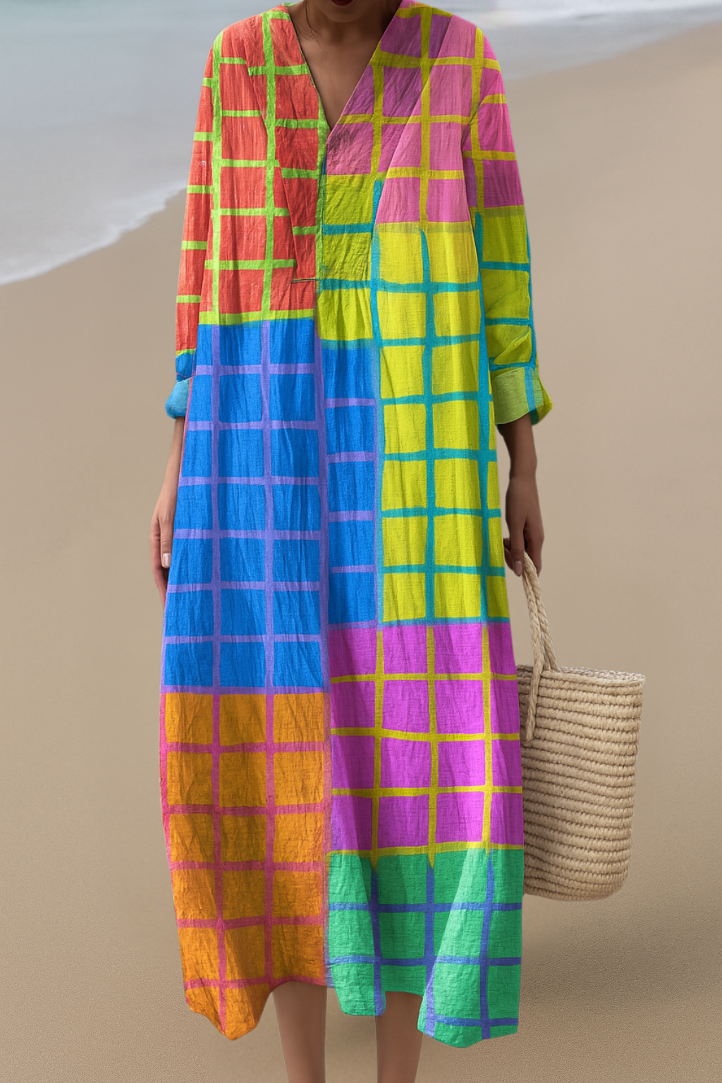 Anna - Colorful Grid Maxi Dress  Vibrant Energy, Relaxed Fit