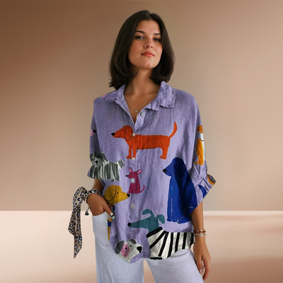 Sofia™ - Casual Shirt with Fun Dog Print
