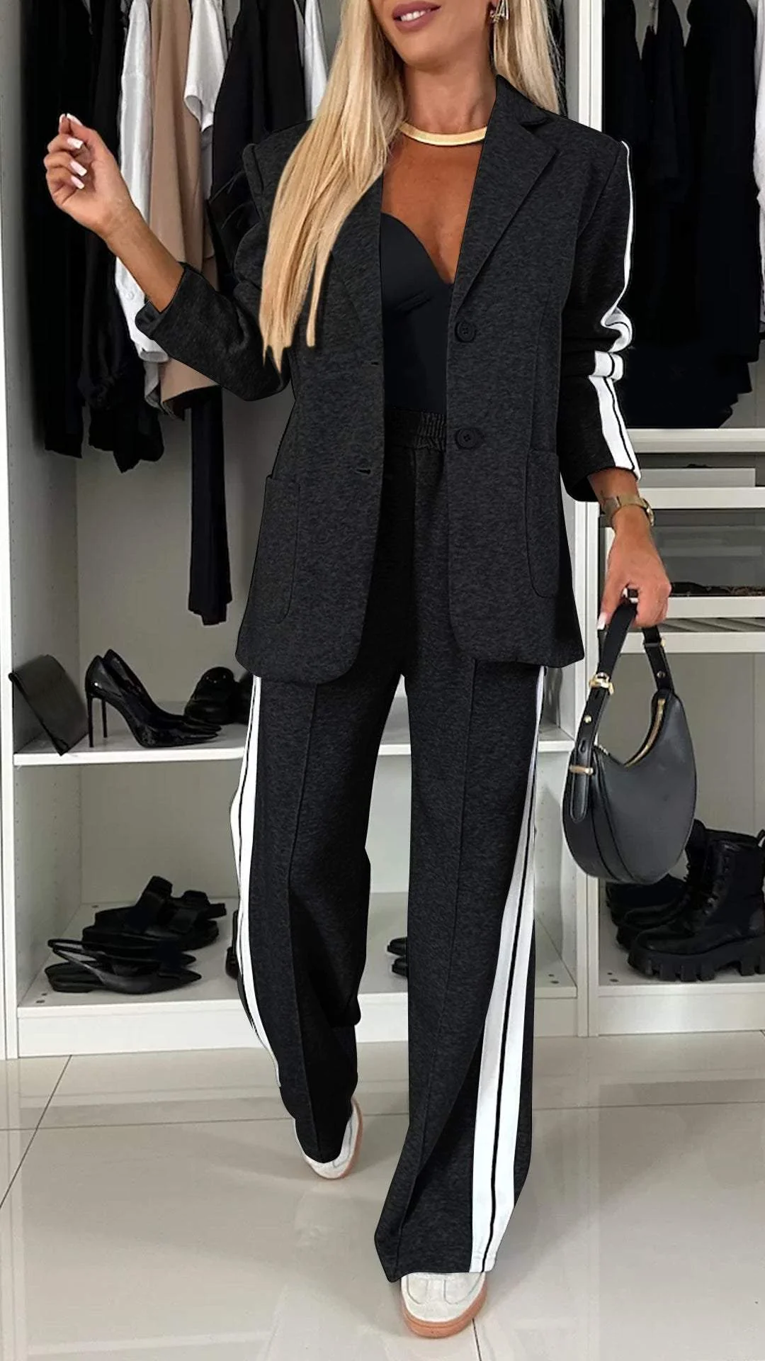 Sophia - Lapel Collar Top & Pants Set