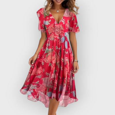 Daisy - Stylish V-Neck Floral Midi Dress