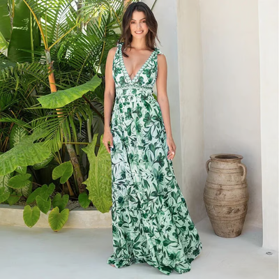 Cary - Floral Print V-Neck One-Piece Bathing Suit